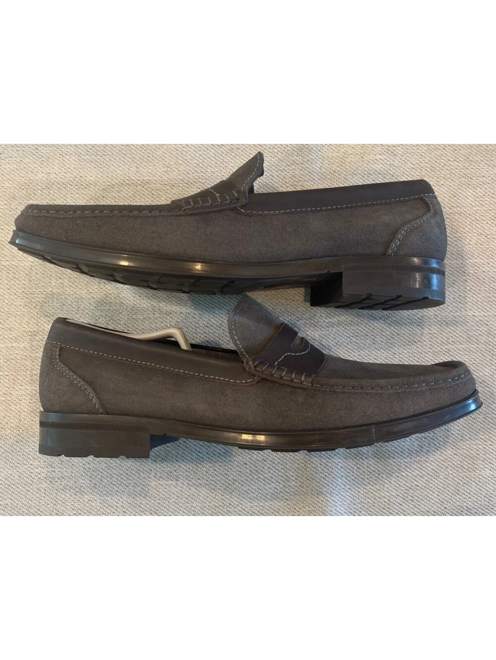 Florsheim Made in Spain Grey Suede Penny Loafers Dress Shoes Men's 11 D Luxury